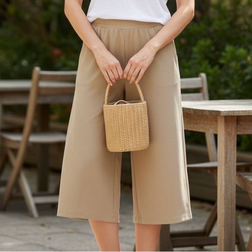 Danskin Beige Wide Leg Cropped Track Pants